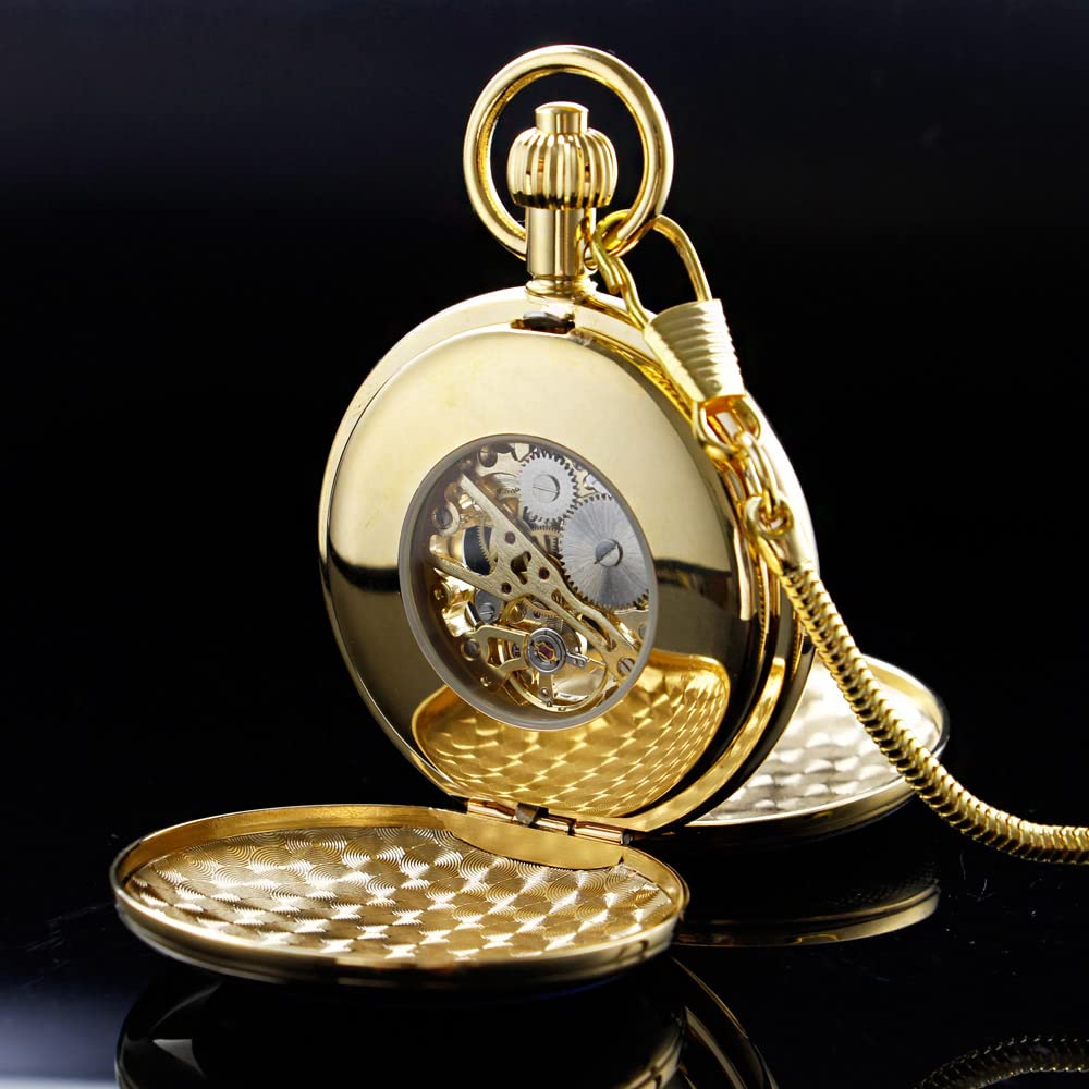Alwesam Copper Pocket Watch Steampunk Mechanical London Hand Wind Mens Watches with Chains & Boxs