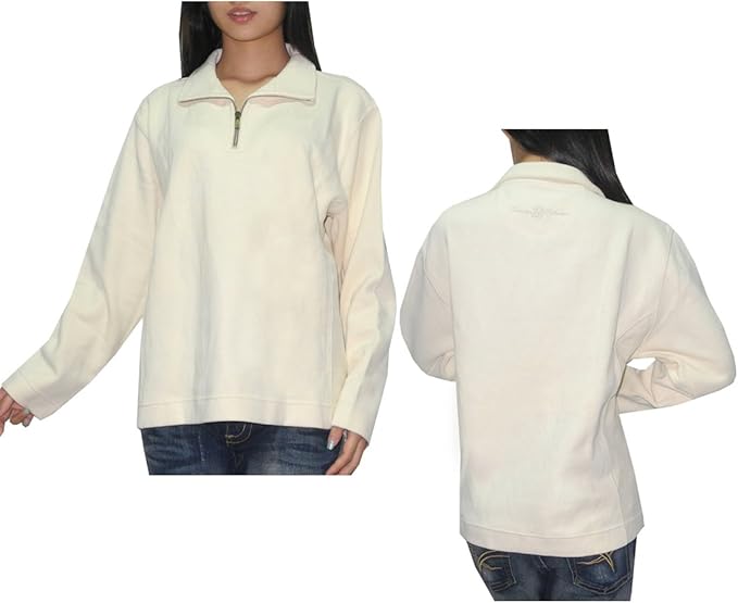 Tommy Bahama Womens Half-Zip Thermal Sweatshirt Large Beige at Amazon Womenâs Clothing store 