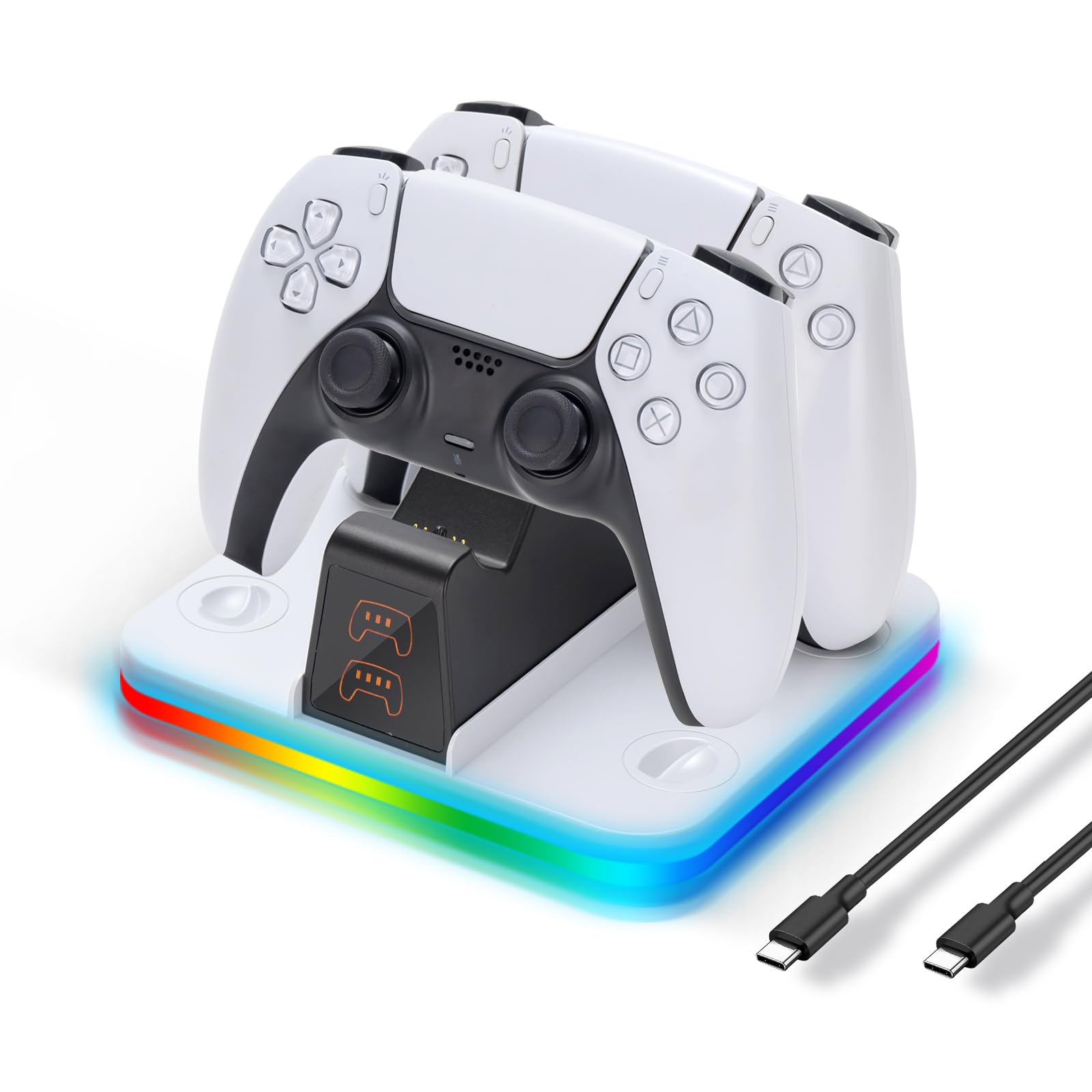 G-STORY Charging Station for P5 Controller, Dual Controller Charger with RGB Lighting, USB-C Fast Charging Dock with Intelligent Protection & Anti-Slip Base for PlayStation 5 DualSense Controllers