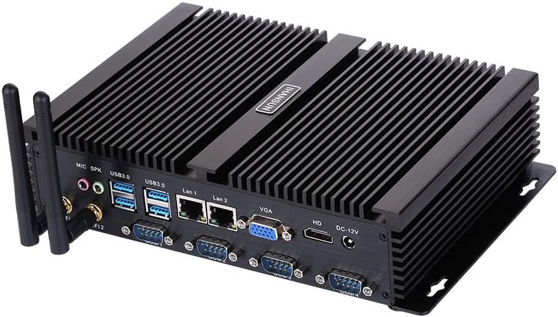 Fanless Industrial PC,Mini Computer,Windows 7/10 Pro/Linux Ubuntu,Intel Celeron 1007U,(Black),[HUNSN IM02],[64Bit/Dual Band WiFi/1VGA/1HDMI/4USB2.0/4USB3.0/2LAN/4COM],(4G RAM/128G SSD)