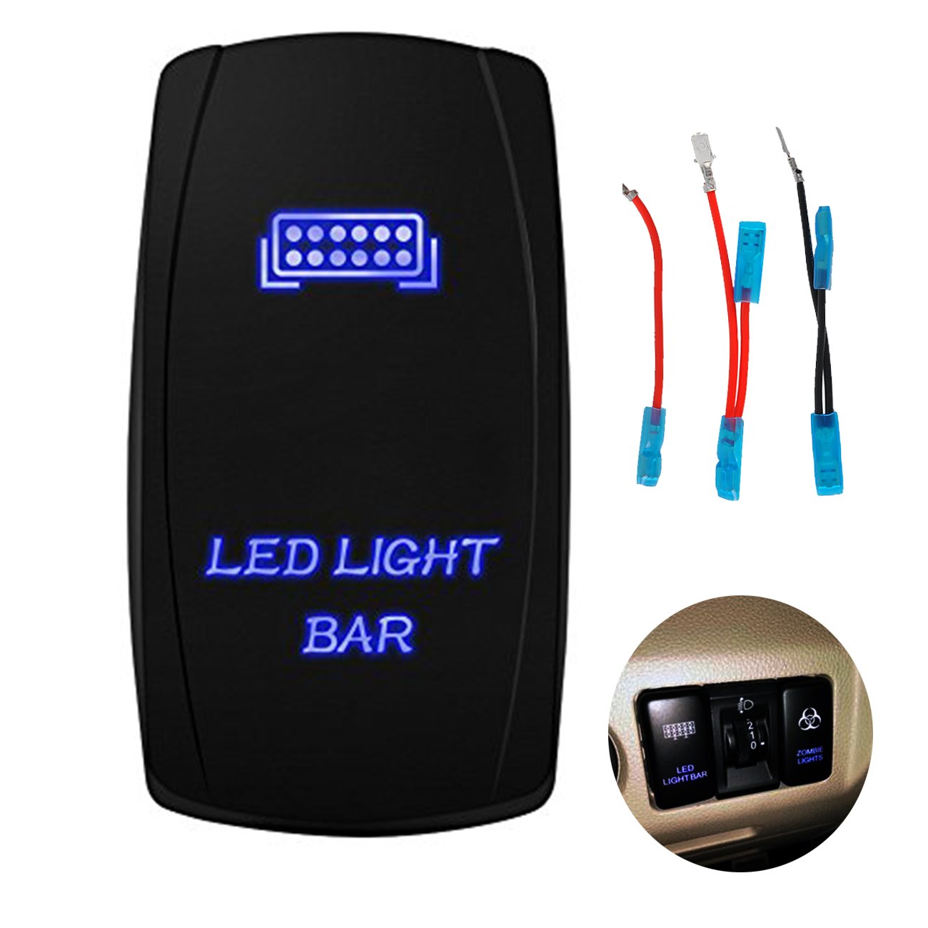 RCRunning Laser Rocker Switch with Wire Set (5 Female Terminal and 3 Male Terminal),5Pin 20A 12V On-Off LED Light Toggle Switch,for UTV Car Auto Truck Boat Marine