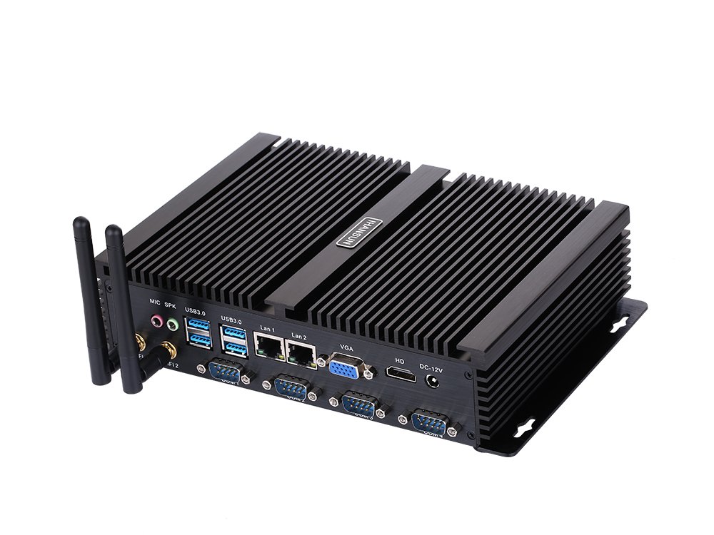 HUNSN Fanless Industrial PC, Mini Computer, Intel Core I5 3317U, Windows XP / 11 or Linux Ubuntu, IM02, VGA, HDMI, 2 x LAN, 4 x COM RS232, 4 x USB2.0, 4 x USB3.0, 8G RAM, 256G SSD