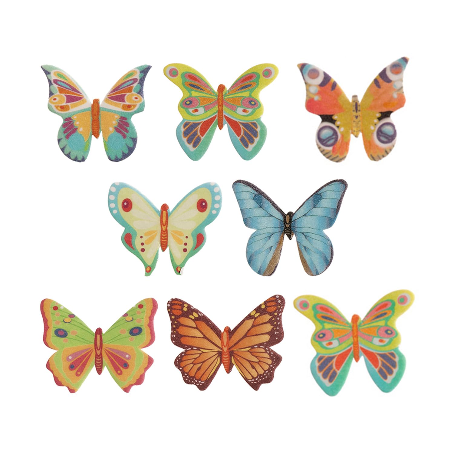 dekora - 3D Edible Wafer Butterflies – Set of 8 – Easy Cake Decoration – Mixed Colours – Perfect for Homemade Birthday Cakes