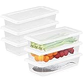 Nsmykhg Food Storage Containers, 6 Pack Fridge Organizer Case with Removable Drain Plate, Produce Containers to Keep Fruits, Vegetables, Meat, Fish Fresh and Dry
