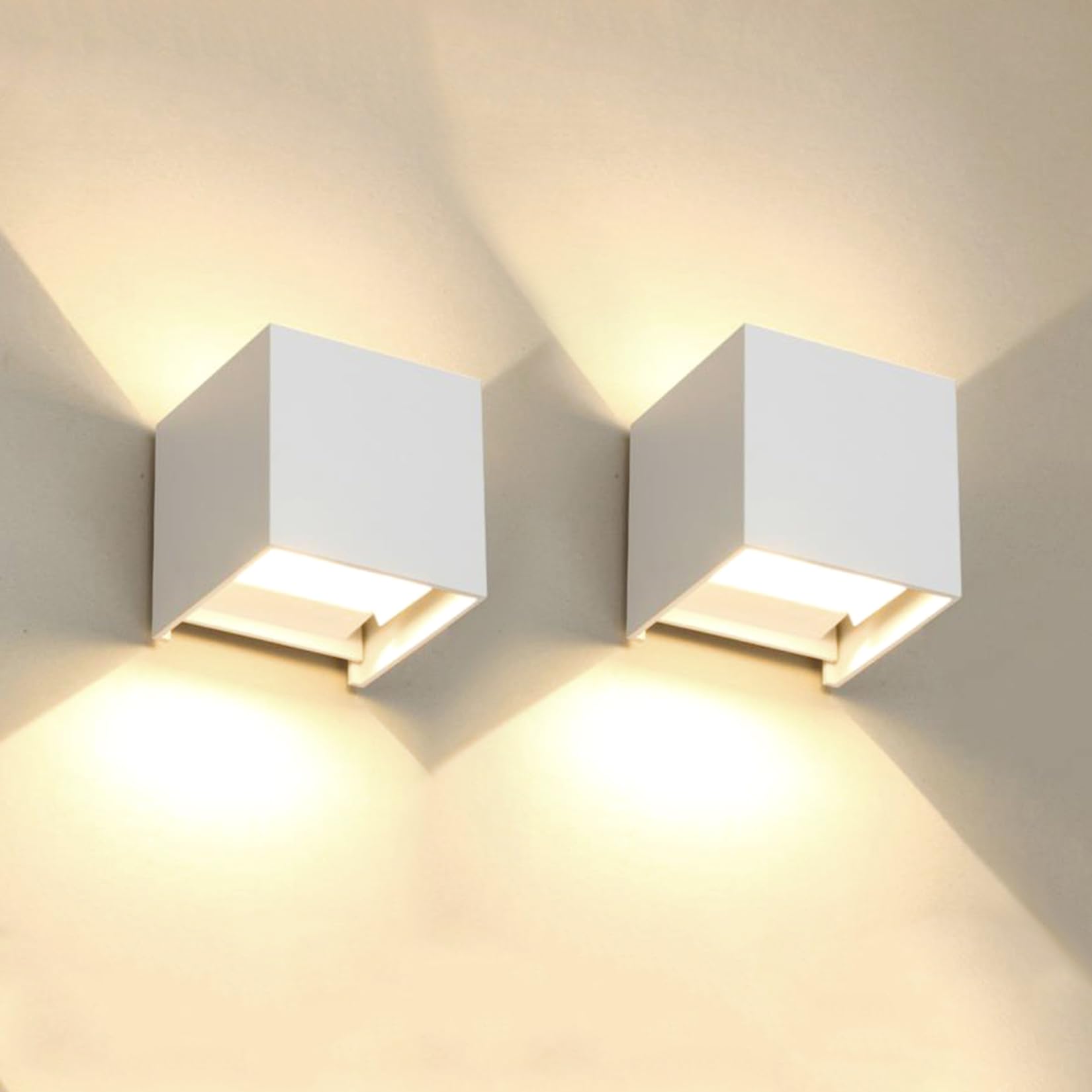 Photo 1 of 2 PCS 12W Outdoor Sconces Wall Lights LED Exterior/Interior Up and Down Lights IP65 Waterproof Modern Outdoor Lighting Fixtures Square Aluminum Exterior Wall Mount Light White 3000K Warm Lights