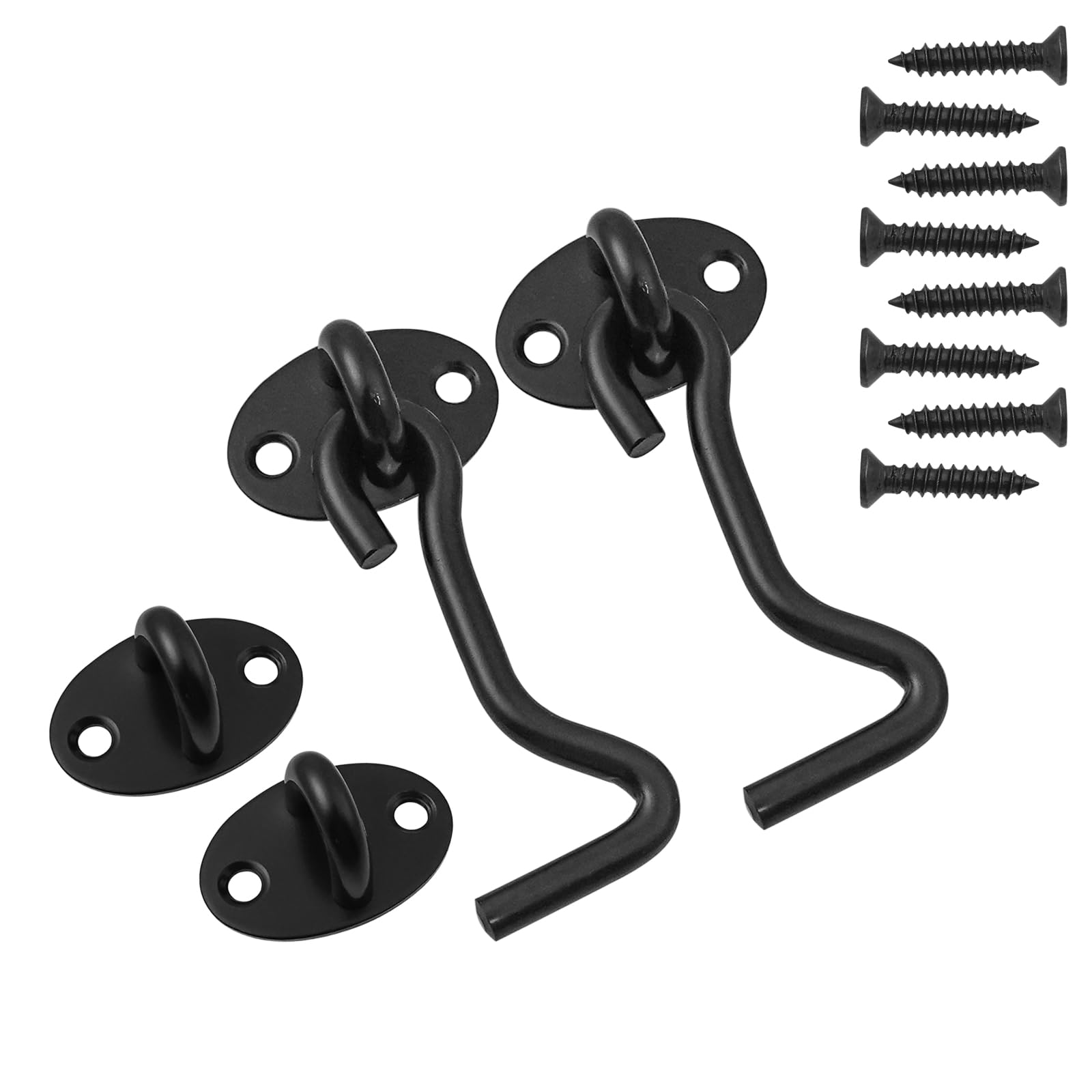 BuxiuGK 2 Piece Cabin Hook Eye Door Latch Stainless Steel 3 Inch/75 mm with 8 Mounting Screws for Shed Doors Cabinet Doors - Black