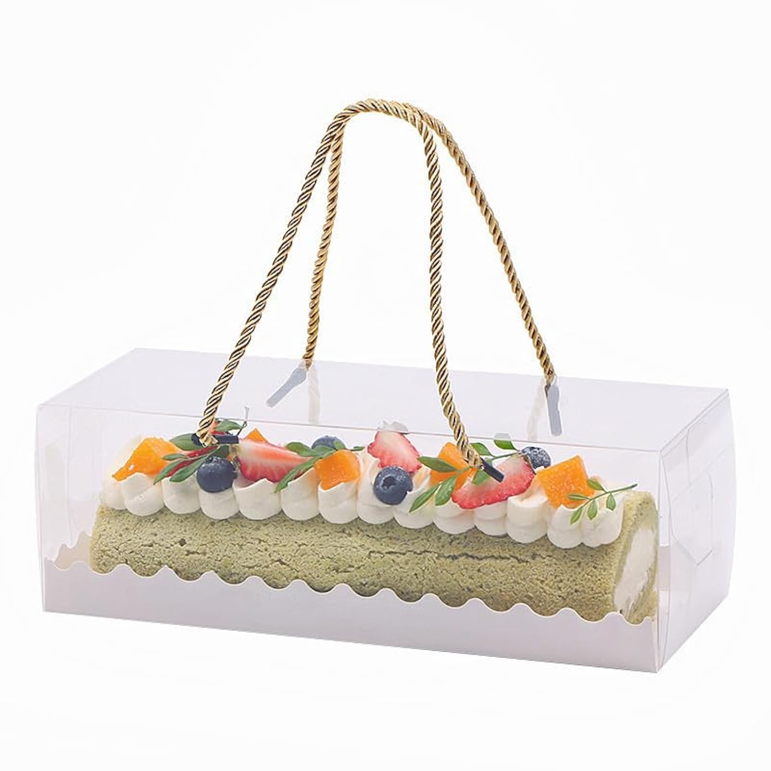 YankMooM 10 Pcs Clear Swiss Roll Cake Box,27.5 x 11 x 9.5cm Large Transparent Cake Box Rectangle Dessert Boxes with Handle for Cake Bakery Party Christmas and Wedding Party Favors