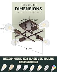 Industrial 4-Light Semi Flush Mount Ceiling Light