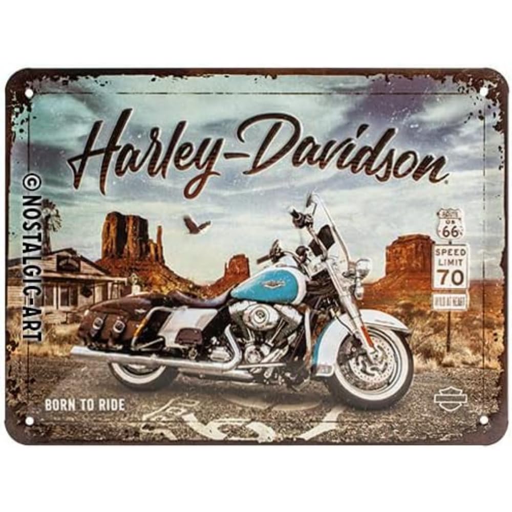 Nostalgic-Art Retro Tin Sign 15 x 20 cm Harley Davidson - Route 66 Road King Classic - Gift Idea for Bikers - Metal Vintage Design