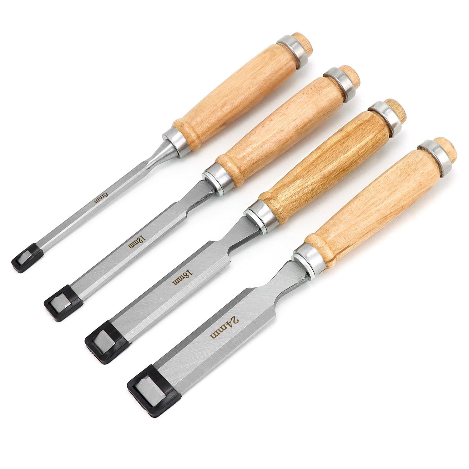 QWORK® 4-Piece Wood Chisel Set, 1/4", 1/2", 3/4" and 1" (6mm, 12mm, 19mm, 24mm) - Woodworking Hand Tools for Carpentry, with Easy-Grip Handles