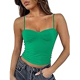 ForeFair Women Y2K Sweetheart Neck Sleeveless Crop Tank Tops Backless Spaghetti Strap Pleated Bustier Camis Going Out Top