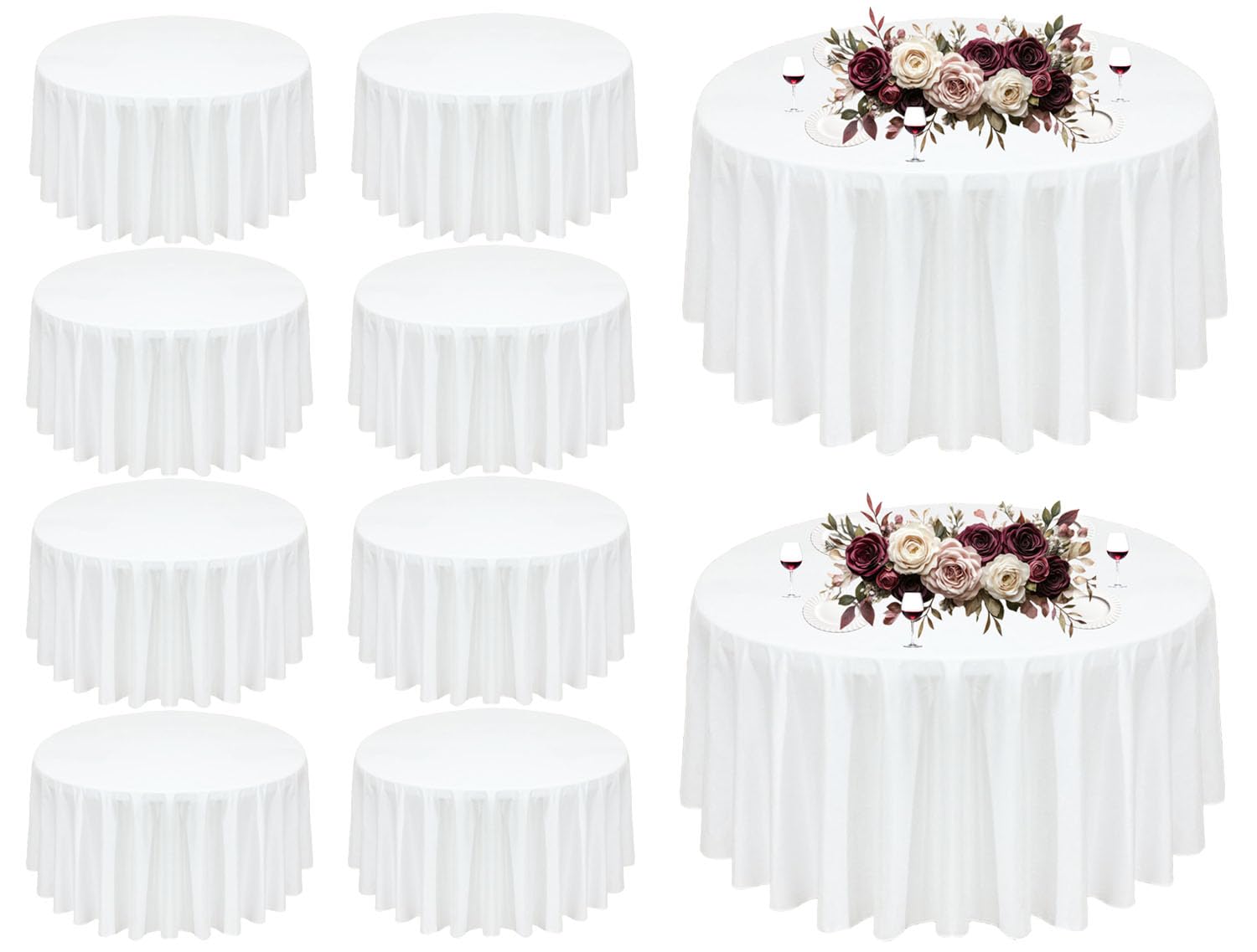 Photo 1 of Seveups 10Pack White Round Tablecloth 90 inch White Table Cloth, Washable Round Table Cloth Polyester Table Cover for Dining Wedding Banquet Party