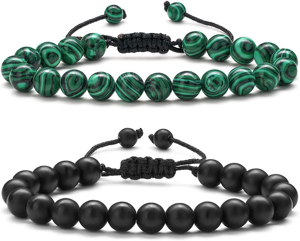 Mens Beads Bracelet Set Adjustable - 8mm Tiger Eye Stone Beads Bracelet Adjustable Natural Matte Agate Onyx Yoga Essential Oils Anxiety Aromatherapy Bracelets Jewelry Birthday Gifts for Men