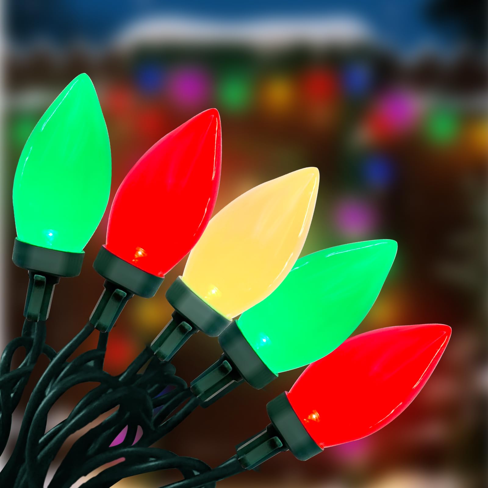 Photo 1 of 26FT C9 Red Green and White Christmas String Lights, Outdoor Christmas Decorations Lights with 50 C9 LED Bulbs, Plug in Vintage Christmas Lights Waterproof for Tree Patio Roofline Party Garden Decor