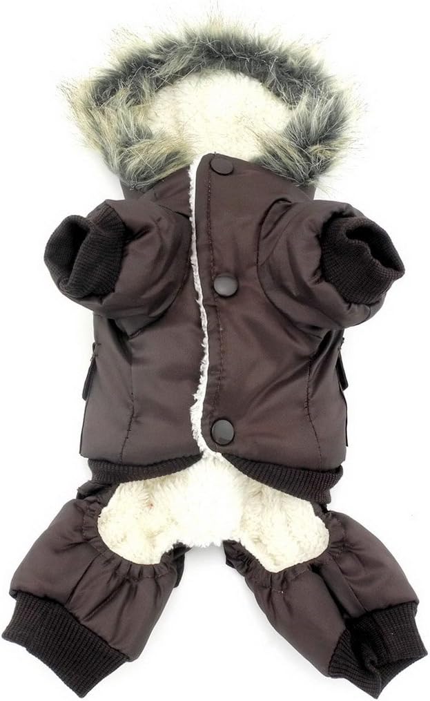 Zunea Padded Waterproof Small Dog Cat Winter Jumpsuit Pet Puppy Jacket Coat Fleece Warm Snowsuit Airman Chihuahua Yorkie Overalls Outfits Clothes Apparel Brown XS - Image 5