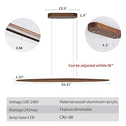 YISDESIGN 39" Wood Linear Pendant Light LED