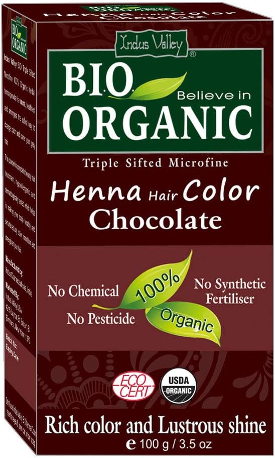 Indus Valley Bio Organic Chemical Free Chocolate Henna Hair Color For Grey Hair Color