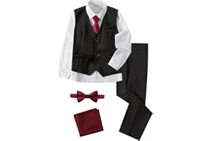 A&J DESIGN Boys Suit Kids Formal Wedding Outfit with Vest Pant Dress Shirt Bowtie Tie and Pocket Square, 6-14 Years