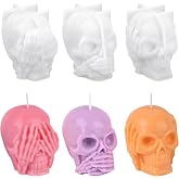 HUAKENER 3 Pack Skull Candle Molds, 3D Skull Resin Molds | Hear-no, Speak-no, See-no Skull Silicone Molds for Candle, Epoxy Resin, Soap, Halloween Cake Decor