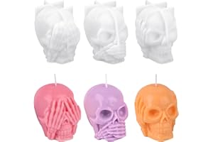 HUAKENER 3 Pack Skull Candle Molds, 3D Skull Resin Molds, Hear-no, Speak-no, See-no Skull Silicone Molds for Candle, Epoxy Resin, Soap, Halloween Cake Decor