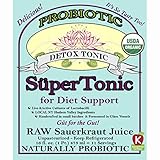 “Detox” SuperTonic for diet support: organic, probiotic. 11 servings per bottle. No shipping charges with minimum. Pure juice of raw fermented sauerkraut, unpasteurized, kosher, vegan, gluten free.