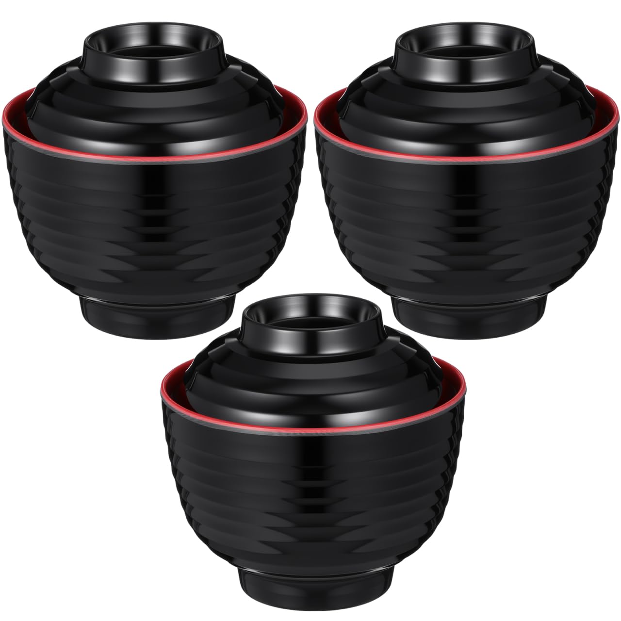 Cabilock 3Sets Miso Soup Bowl with Lid, Traditional Japanese Style Melamines Soup Bowl, Rice Bowls Ramen Bowl for Noodle, Salad, Snack, Nuts, Soup