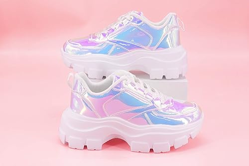 LUCKY STEP Women Chunky Platform Dad Colorblock White Neon Green