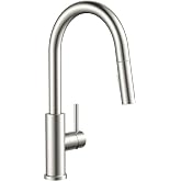 FORIOUS Kitchen Faucets with Pull Down Sprayer, Classic Single Handle | Lead-Free, Brushed Nickel, Stainless Steel, High Arc Sink Faucets, Single Hole with Deck Plate for Bar RV Farmhouse Laundry