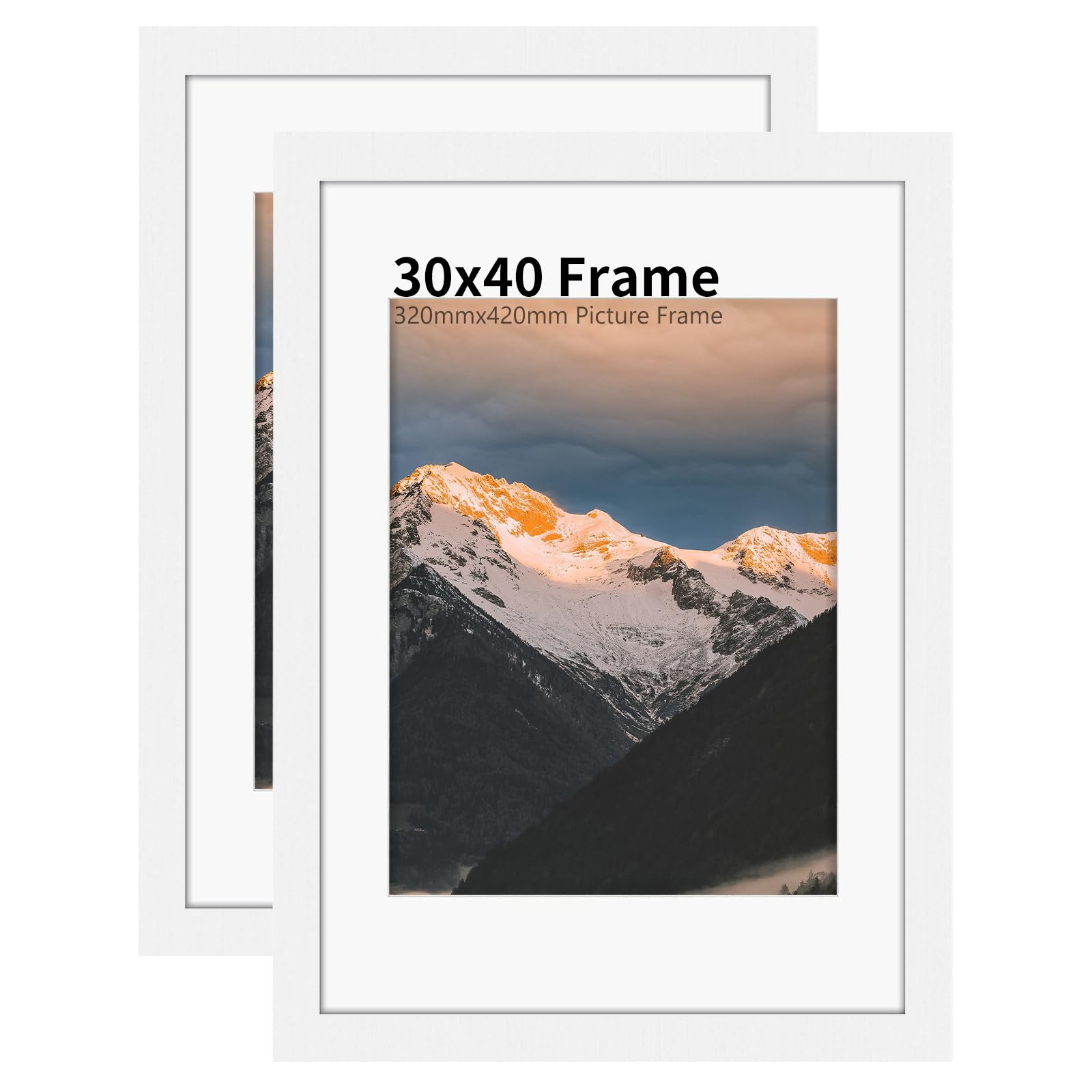 30x40 cm Frame Set of 2, Photo Frames for 30x40 cm Pictures, White Wood Photo Frames with Mat and Plexiglass for Tabletop and Wall Mounting, Poster Frame With Classic Design, Perfect for Gifting — image 1