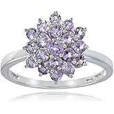 Ice Gems Sterling Silver Genuine Amethyst Flower Ring