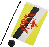 AZ FLAG Brunei Table Flag 5x8 in 21x14 cm Polyester Desk Flag with Pole & Base view 3