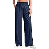 G4Free Womens Work Pants Wide Leg Trousers Pull On Dress Pant with Pockets Casual Summer(Dark Blue,L,29")