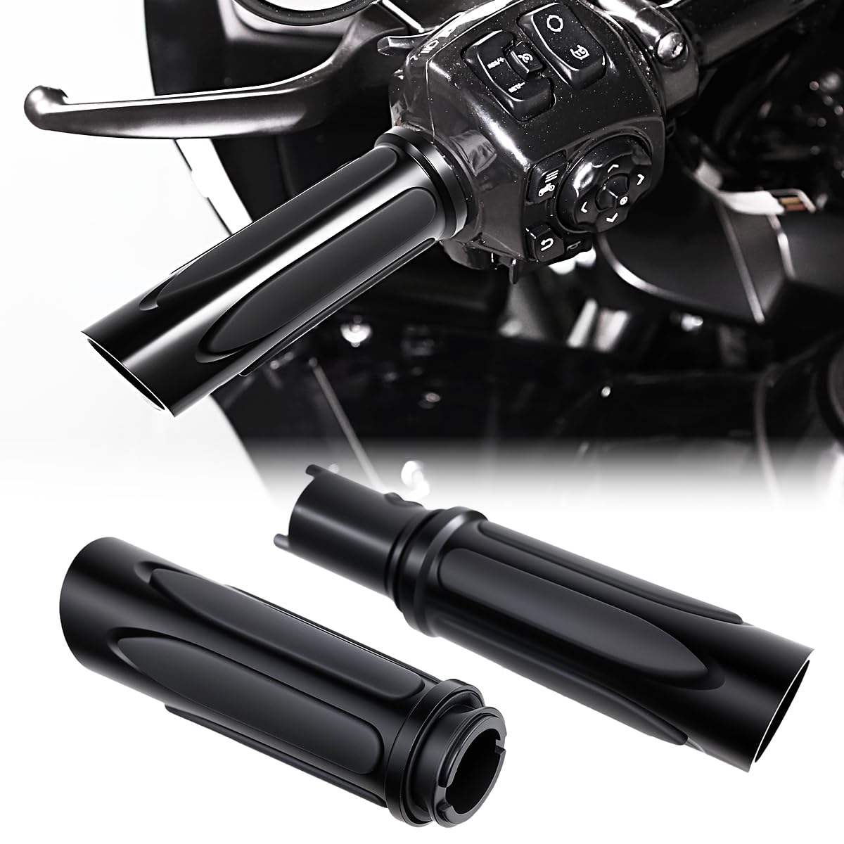 Photo 1 of All Black Hand Grips Compatible for Harley Touring Street Road Glide FLHX FLHTRSE 2024-2025 (All Black)