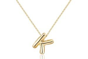 Rhinelife Letter Necklace Bubble Initial Pendant Necklaces for Women Girl Cute Alphabet 14K Gold Plated Design Balloon Puffy Name Personalized Teen Jewelry