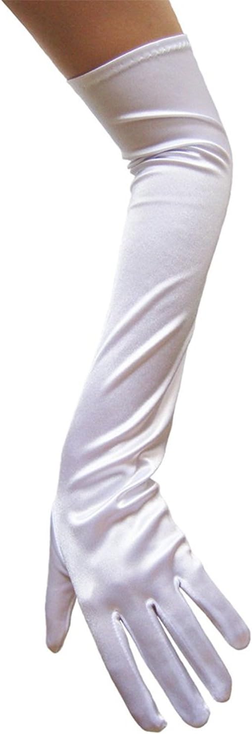 Women's 22'' Long Satin Finger Gloves White Elbow Length 1920s Opera Bridal Dance Gloves For Evening Party Opera Costume, White: Home & Kitchen