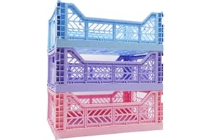 LUNA CRATES Collapsible Storage Box, Foldable Crate Organizer Bin with Handle, Stackable Crates for Home Organization (Blue-Purple-Pink, 14L - 3 Pack)