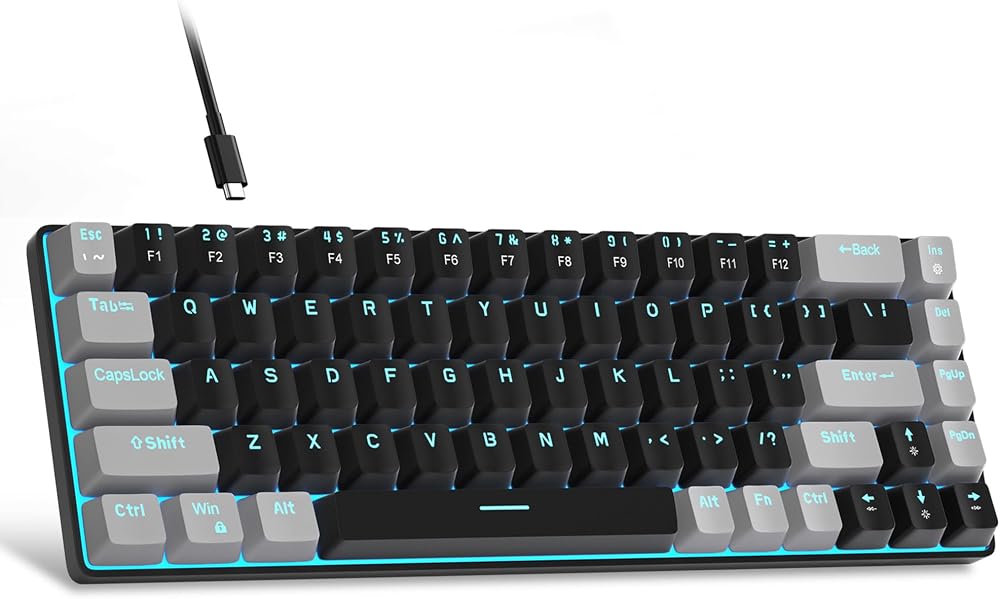 MageGee 60% Mechanical Keyboard 68 Keys Red Switch USB Wired Blue Backlit