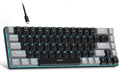MageGee 60% Mechanical Keyboard 68 Keys Red Switch USB Wired Blue Backlit