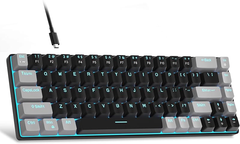MageGee 60% Mechanical Keyboard 68 Keys Red Switch USB Wired Blue Backlit