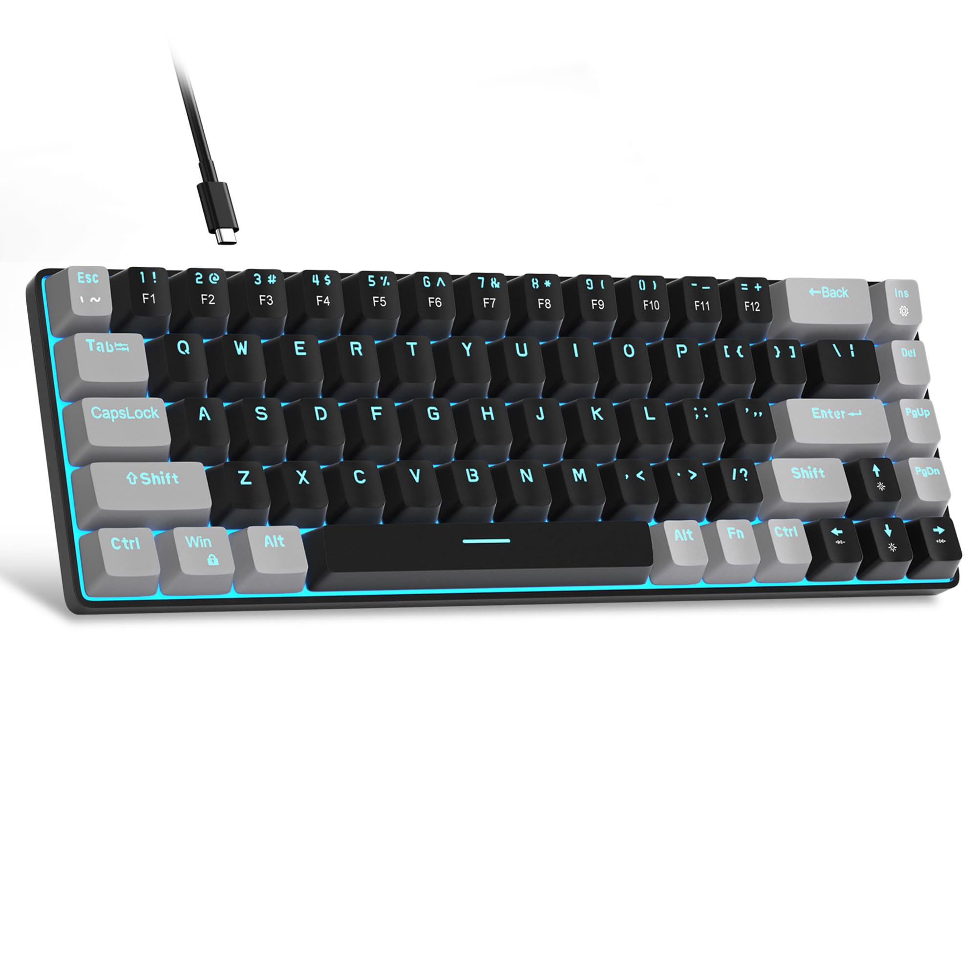 MageGee Portable 60% Mechanical Gaming Keyboard, LED Blue Backlit Compact 68 Keys Mini Wired Office Keyboard with Red Switch for Windows Laptop PC Mac - Black/Grey — image 1