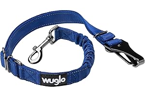 12"-37" Wuglo Dog Seat Belt - Dog Car Harness for Child Safety Seat - Hook Latch Bar & Seat Belt Buckle - Adjustable Universal Dog Seatbelt for Car Travel (Dark Blue)