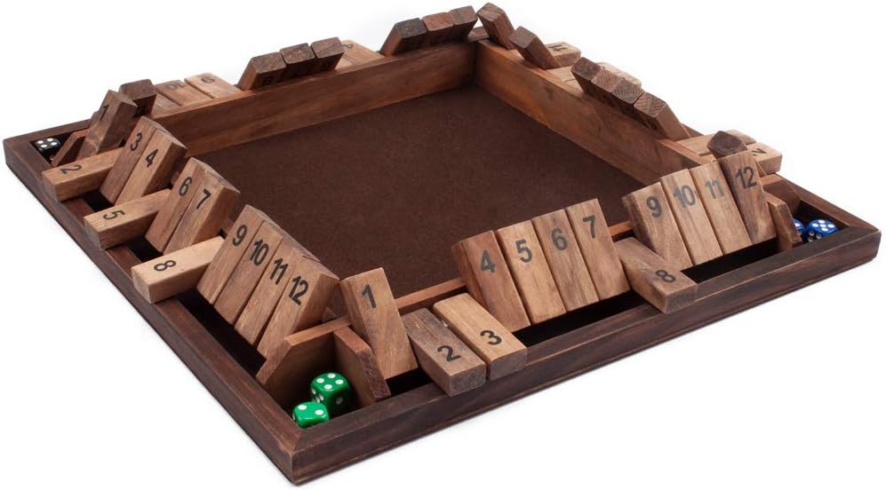 Amazon 4 Player Wooden Shut The Box 12 Numbers Dice Game Board