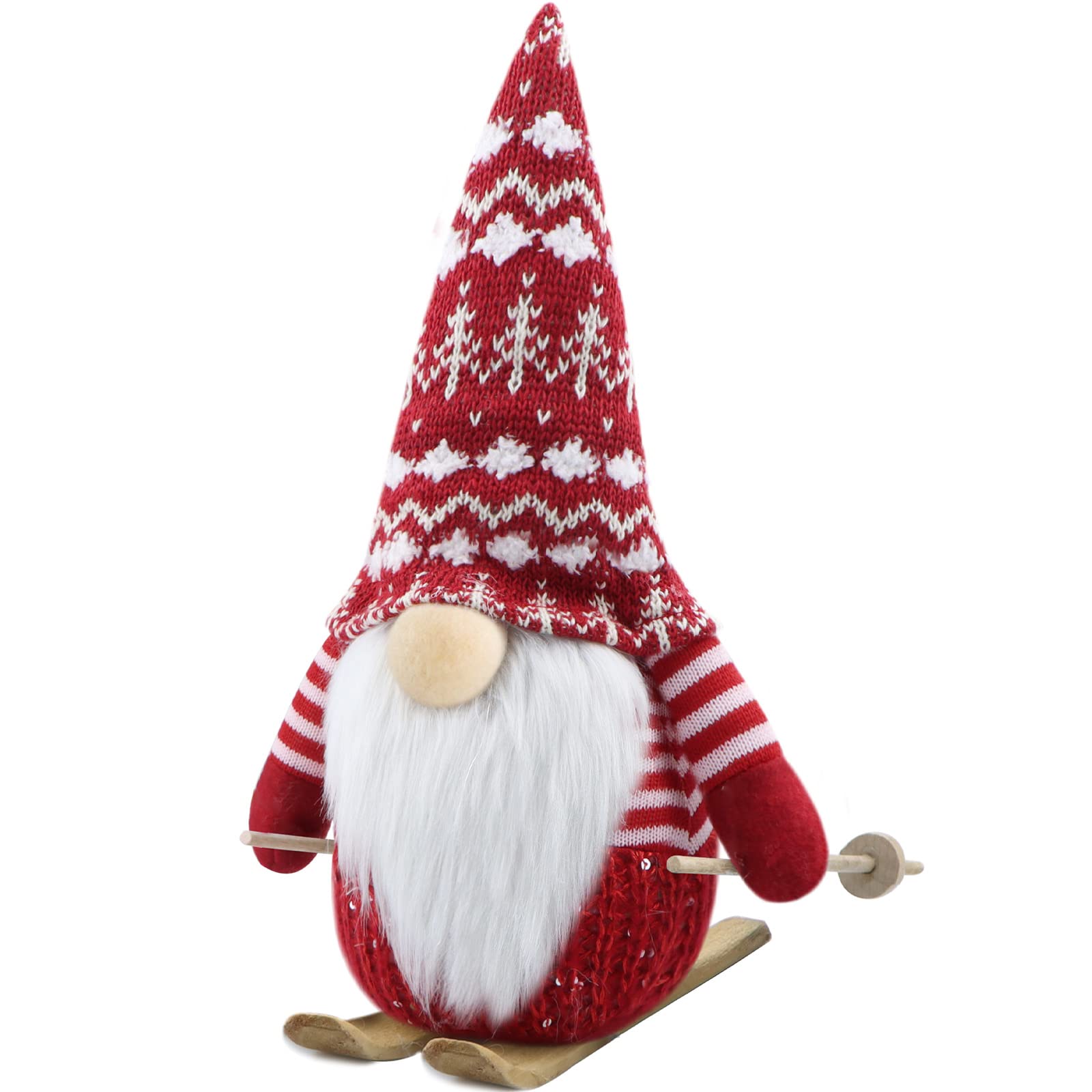Godeufe Christmas Gonk Decor Gnomes Xmas Decoration with Sled for Home Kitchen Farmhouse, Elf Dwarf Figurines Handmade Scandinavian Tomte 31 cm (Red)