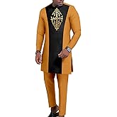 ATLYCOLOR African Suits for Men Velvet Patchwork Dashiki Shirt Pant 2 Piece Outfits Casual Attire Nigerian Clothes