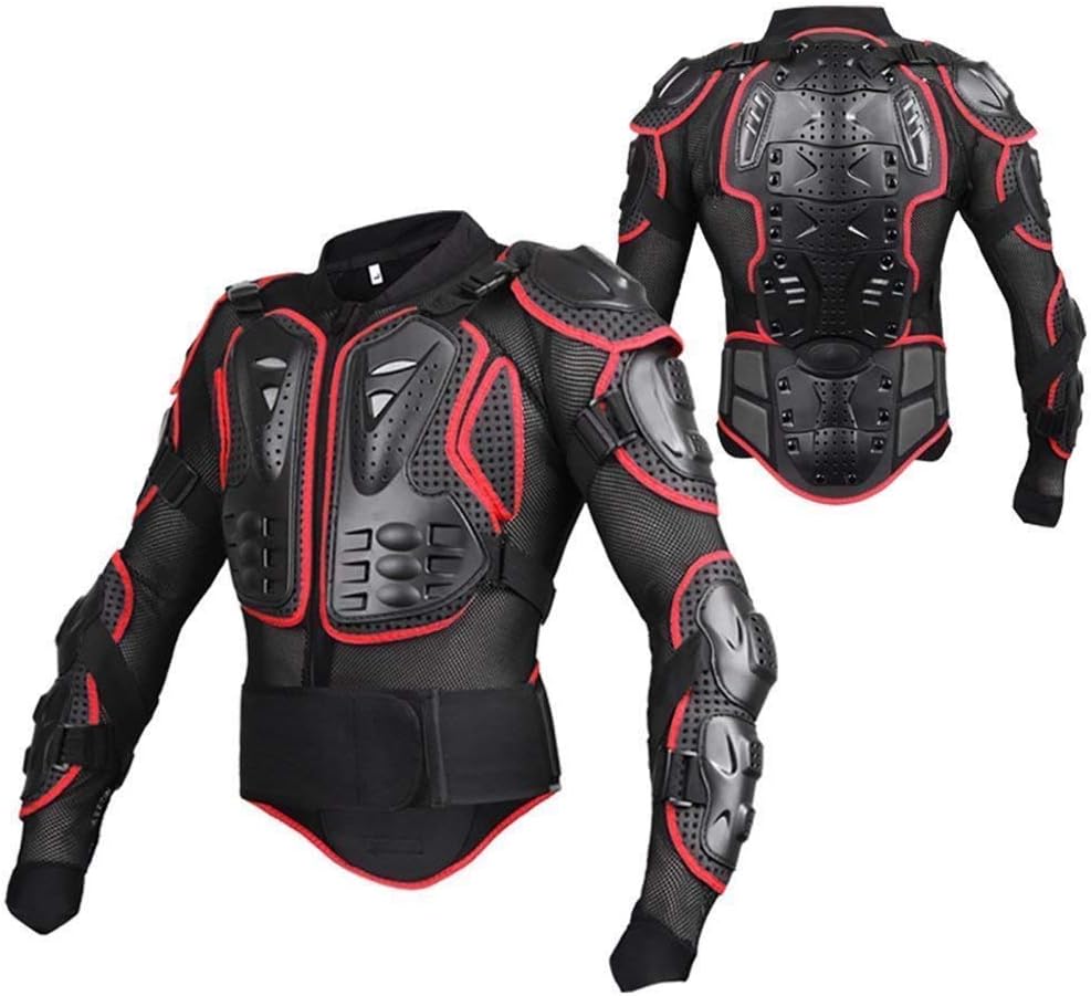 Gilet De Protection Motocross - Armures Dos, épaules, Coudes, Poitrine - Taille 3XL, Rouge - Homme/Femme
