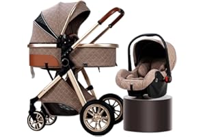 WISESONLE Luxurious Baby Stroller with Infant Carrier, Baby Carriage with Detachable Bassinet for Newborns, 2 Way Facing, Multifunction (A-Brown)