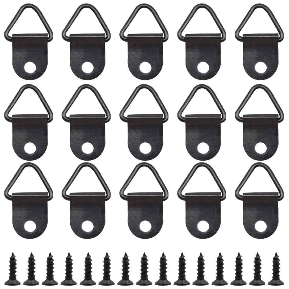Ruidee 100 Pcs Picture Hanging Kit,Small Triangle Ring Picture Hangers Frame Single Hole Picture Hang with Screws for Hanging Photos Frame Cross Stitch Clock Paintings Mirrors Artwork （Black/XS）