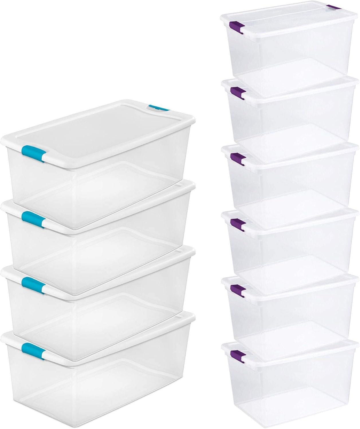 STERILITE 106 Quart Clear Latching Storage Container (4 Pack) + 66 Quart Plastic Storage Tote (6 Pack)