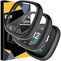 EGV [2 Pack] Case for Fitbit Sense/Versa 3 Built-in Tempered Glass Screen Protector, Hard PC Protector Cover (Black)