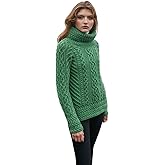 SAOL Aran Irish Sweater for Women - Made of 100% Merino Wool - Ireland Fisherman Cable Knit Ladies Pullover